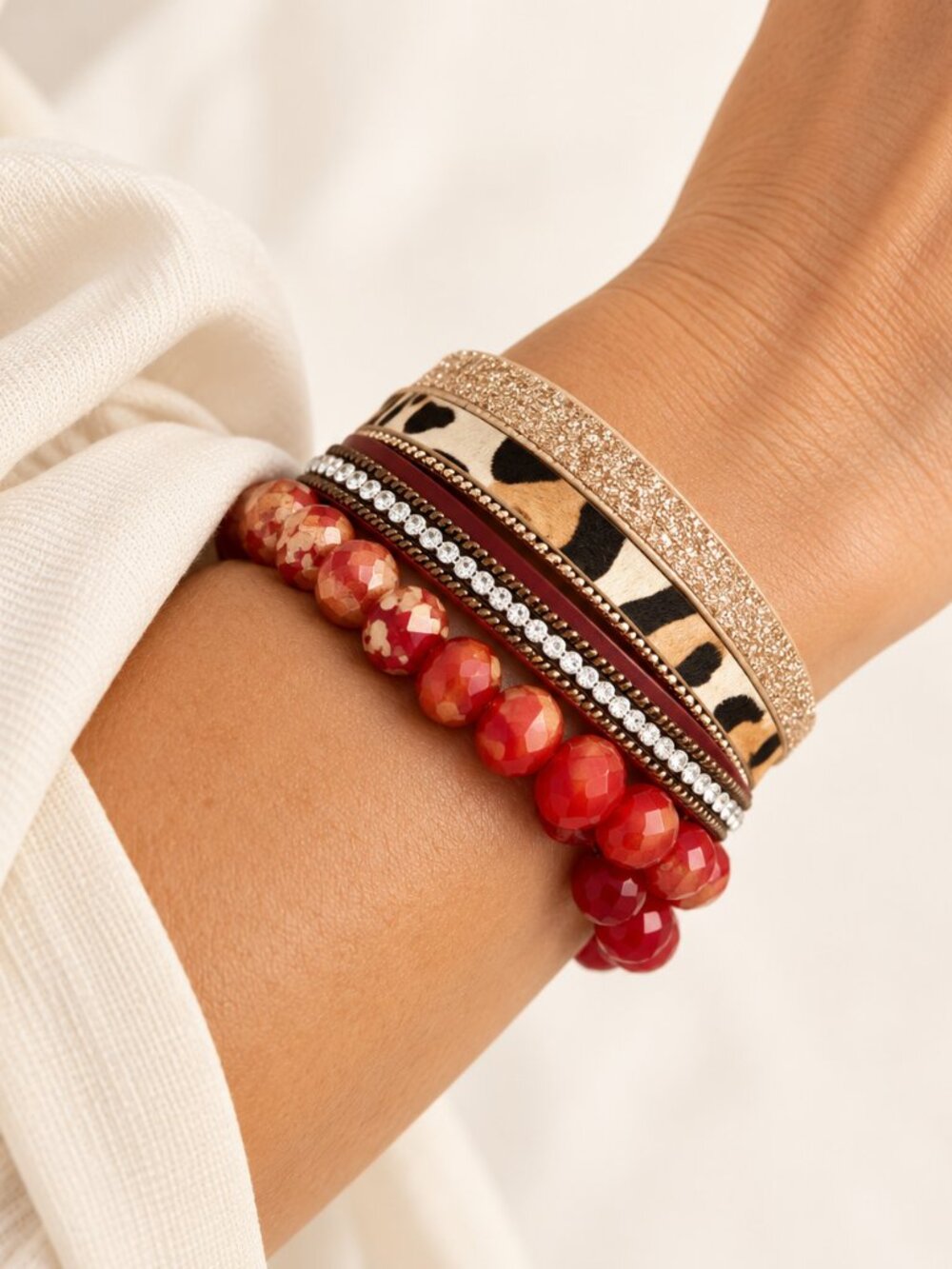 Red & Leopard Bracelet Stack - Picture 2 of 2